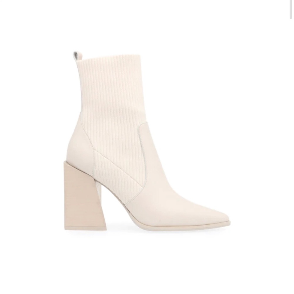 Steve Madden Cream Pointed Toe Sock Block Heel Boots
